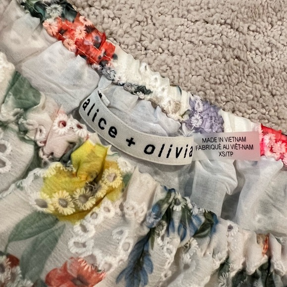 Alice + Olivia | Rowa Smocked Eyelet Floral & Butterfly Blouse, Size XS - Picture 13 of 14